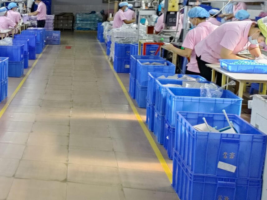 Assembly workstations at the Fortune Toys factory